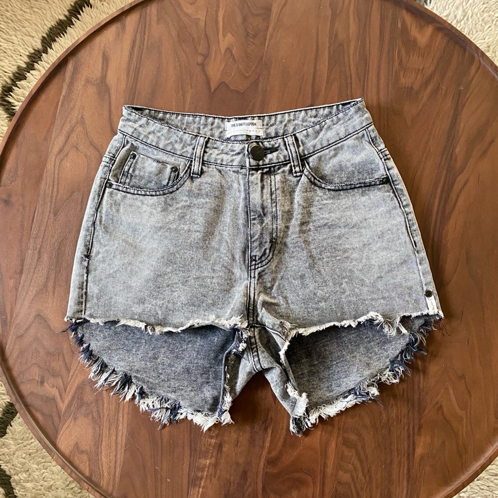 One Teaspoon- Gray Denim High-Waisted Bonita Shorts